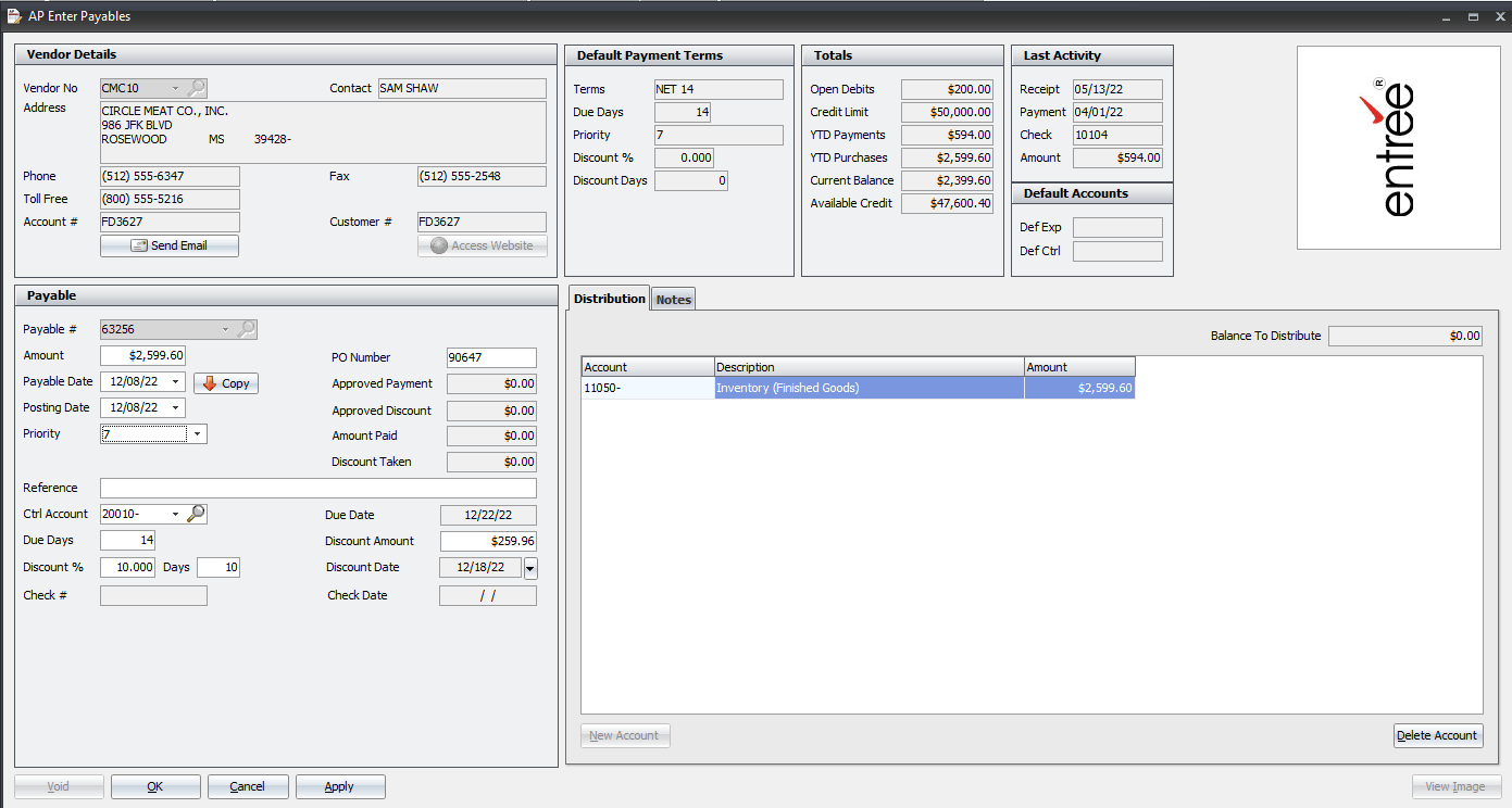 entrée.AP Accounts Payable